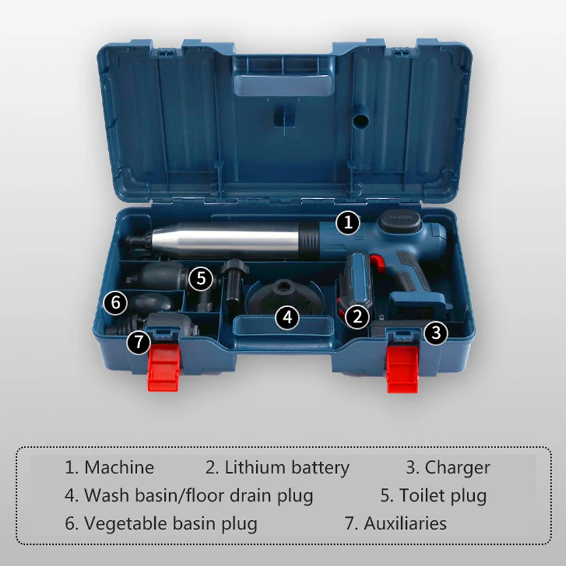 Drageur de tuyau de batterie au lithium sans fil, outil de cigarette, cuisine, WC, évier d\'égout, livres, Un60.ker, kit d\'accessoires