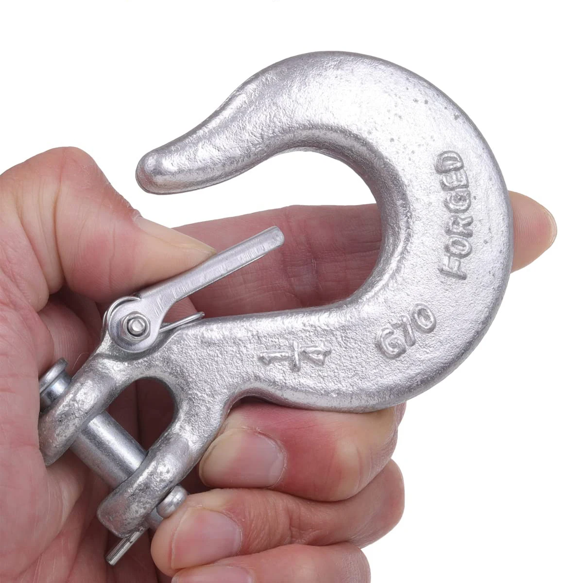 

3/8-дюймовые крючки безопасности с предохранительной защелкой, кованая сталь класса 70, 18000 фунтов для транспортировочной лебедки, крюк для прицепа