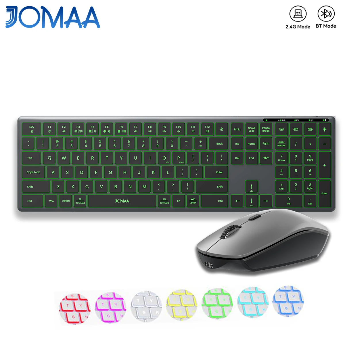 Rechargeable Bluetooth&2.4G Wireless Aluminum Keyboard Mouse Combo with LED Backlit,110 Key Wireless Keyboard Set for Win/Mac OS