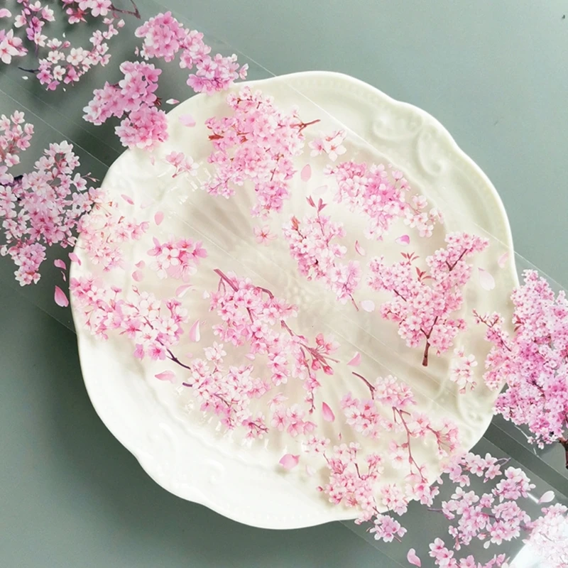 

HX6A Clear Flower Decorative Tape Water Resistant PET Tape Aesthetic Tape for Craft Scrapbooking Photo Frame Journal 60mmX2M