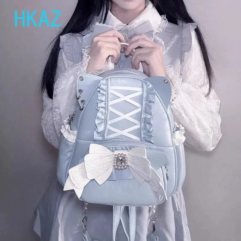 Japanese Style Cute Lolita Mass-produced Backpack Sweet Girls' Versatile Bow Outdoor Travel Backpacks Student PU School Bag