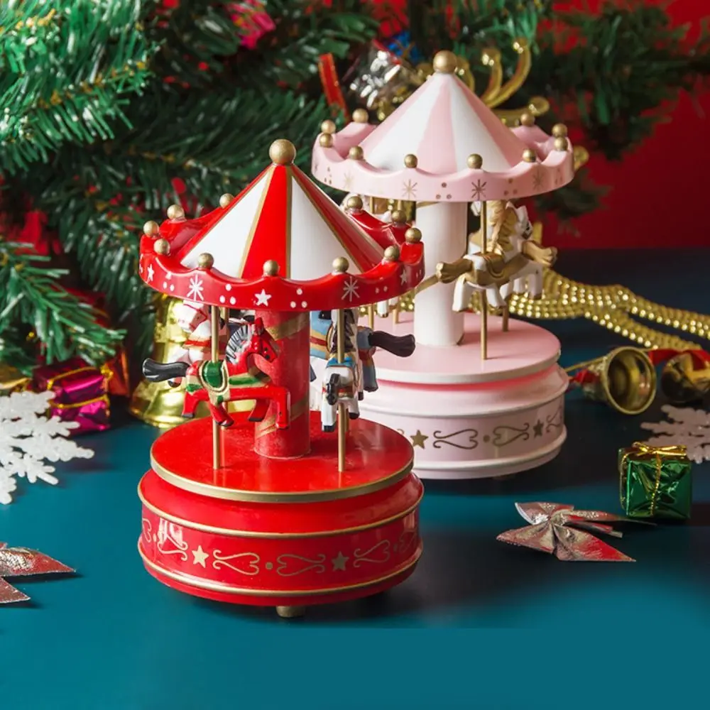 

Christmas Carousel Carousel Music Box Wooden Interactive Rotating Wooden Music Box Cartoon DIY Children Gifts Musicbox