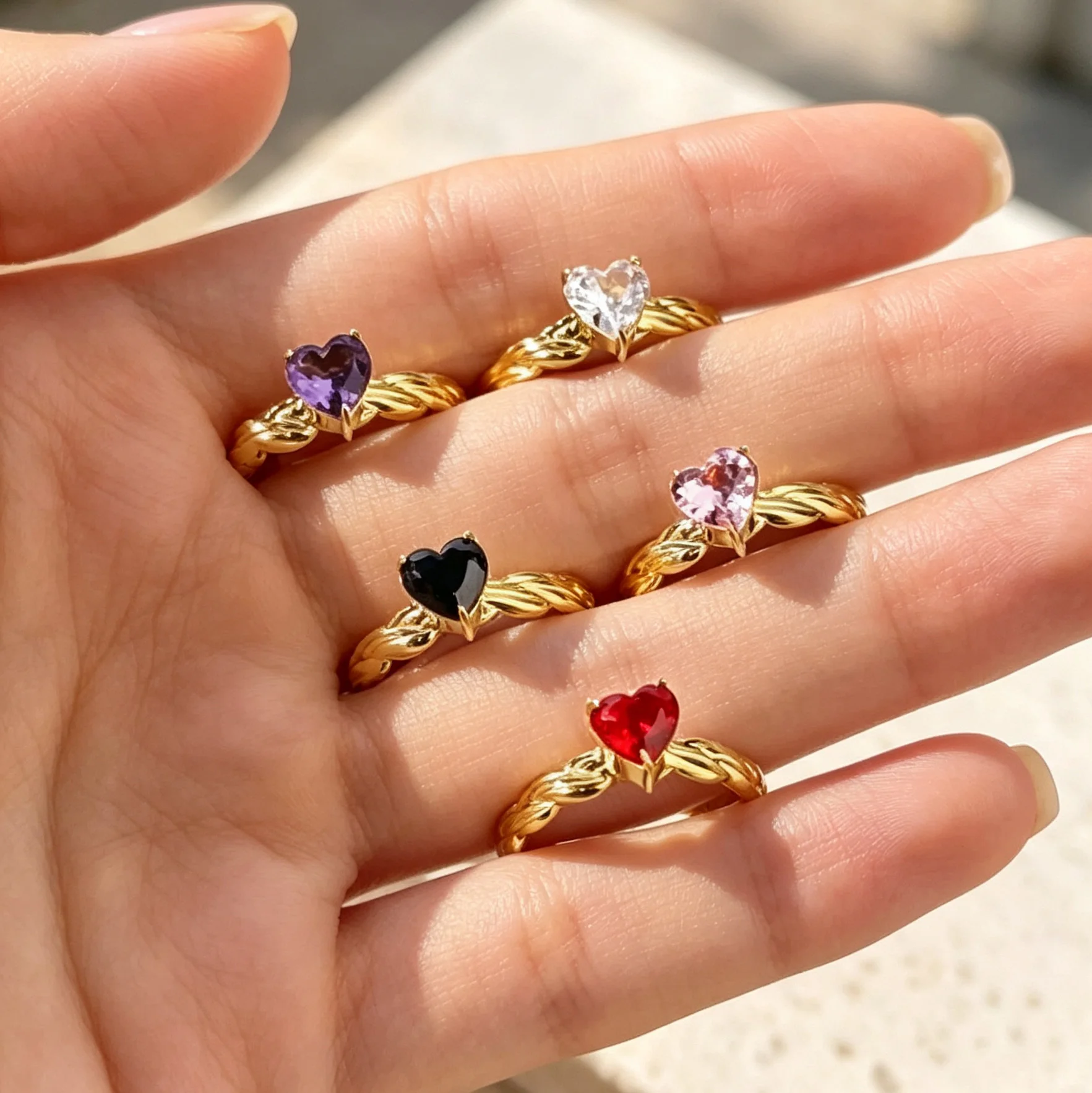 Fashion Heart Cubic Zirconia Rings Love Heart CZ Open Stackable Rings For Women Adjustable Dainty Joker Jewelry Gifts Wholesale