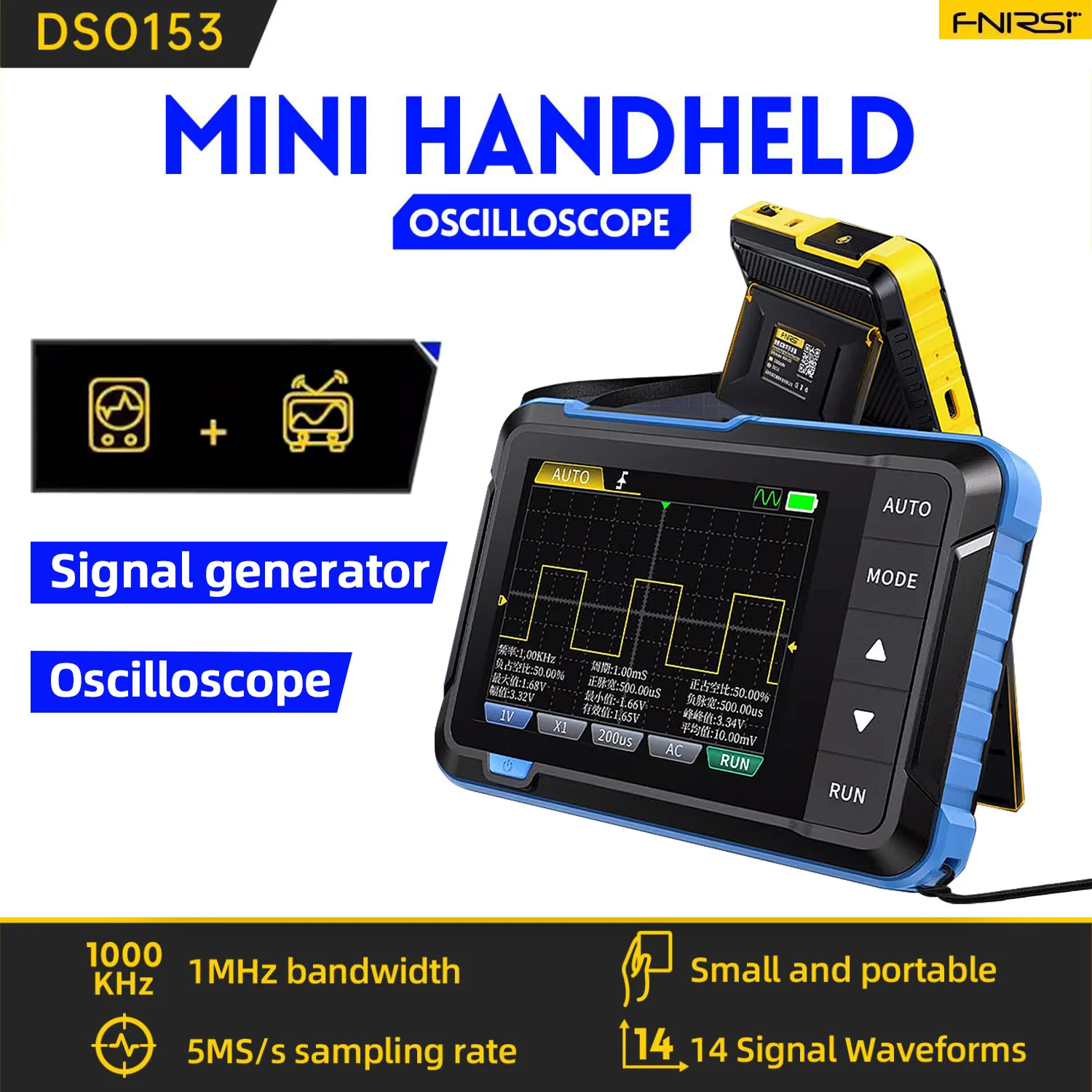 

FNIRSI DSO153 2-в-1 Портативный цифровой осциллограф генератор сигналов 5MSa/s 1 МГц аналоговая полоса пропускания 800 VPP с PMW электронные инструменты