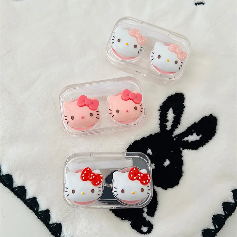 Hello Kitty Sanrio Contact Lens Case Pupil Companion Box Mirror Portable Storage Women Travel Contact Lenses Case Soak Case