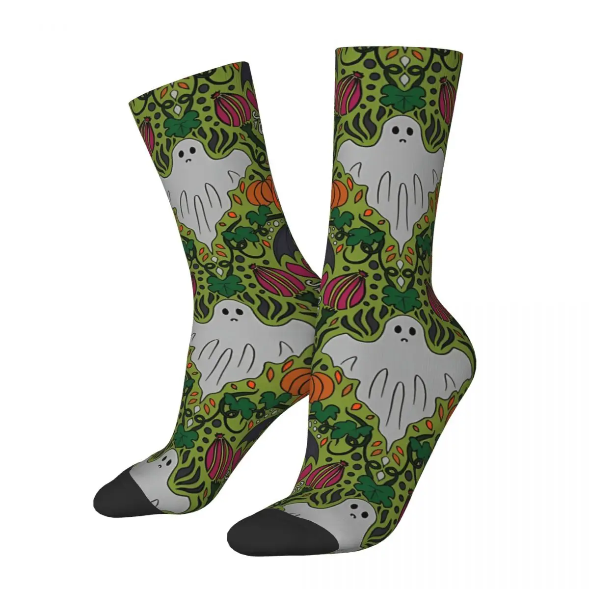 Spooky Halloween Damask Print Pumpkins Ghosts And Thistle The Bats Animals Unisex Winter Socks Warm Socks street style Sock