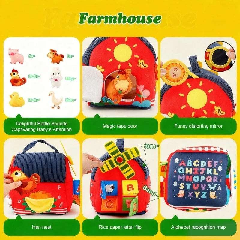  Plush Farm Animal Theme Early Education Toy for Baby Fine Motor Skill Training