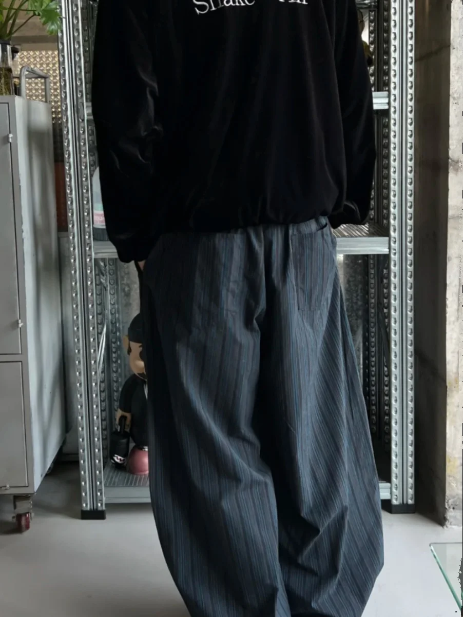 Retro Japanese Sle Men's Casual Loose Wide Leg Pants Blade ape Vertical Stripes Long Trousers Youthful Energy Autumn Wear