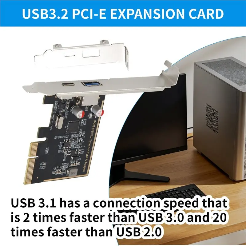 AED6-PCIE USB 3.2 GEN2 10G + Type C 10G Adapter PCI Express X4 Expansion Card Riser ASM1142 Chip Controller For Desktop