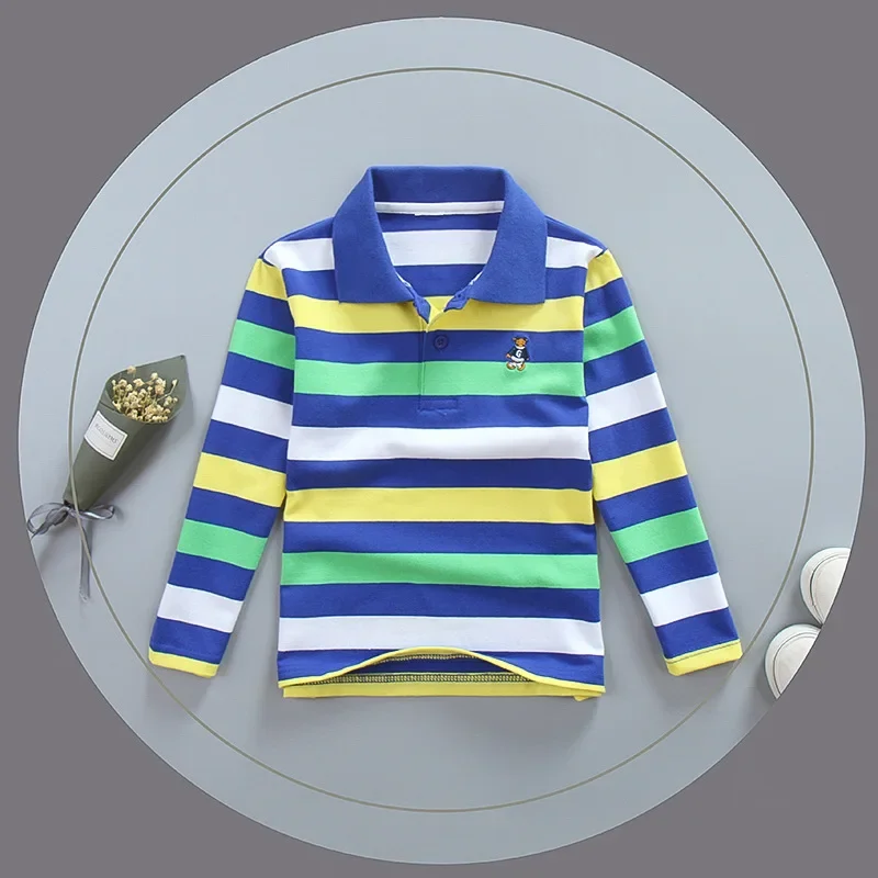 Boy Polo Shirt Kids Clothes Tops Color Stripes Turn-down Collar Autumn Long Sleeve Polos Baby Boy Camisetas Boys Shirts Teen