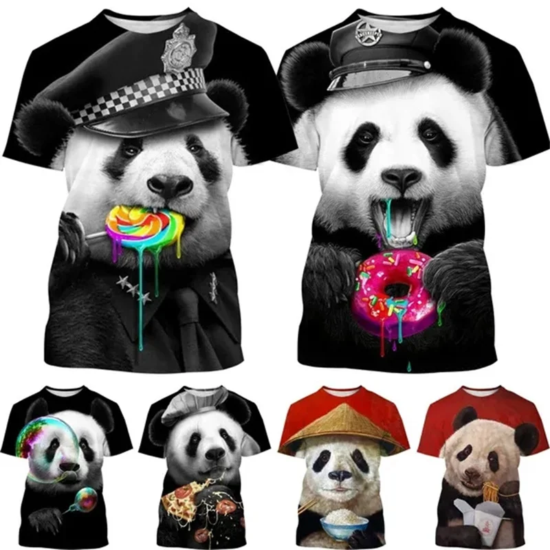 

New Cute Panda 3D Printing Graphs T Shirt Popular Animal Casual O Neck Short Sleeve Top Fashion Summer Men Women Kid Tee Shirts