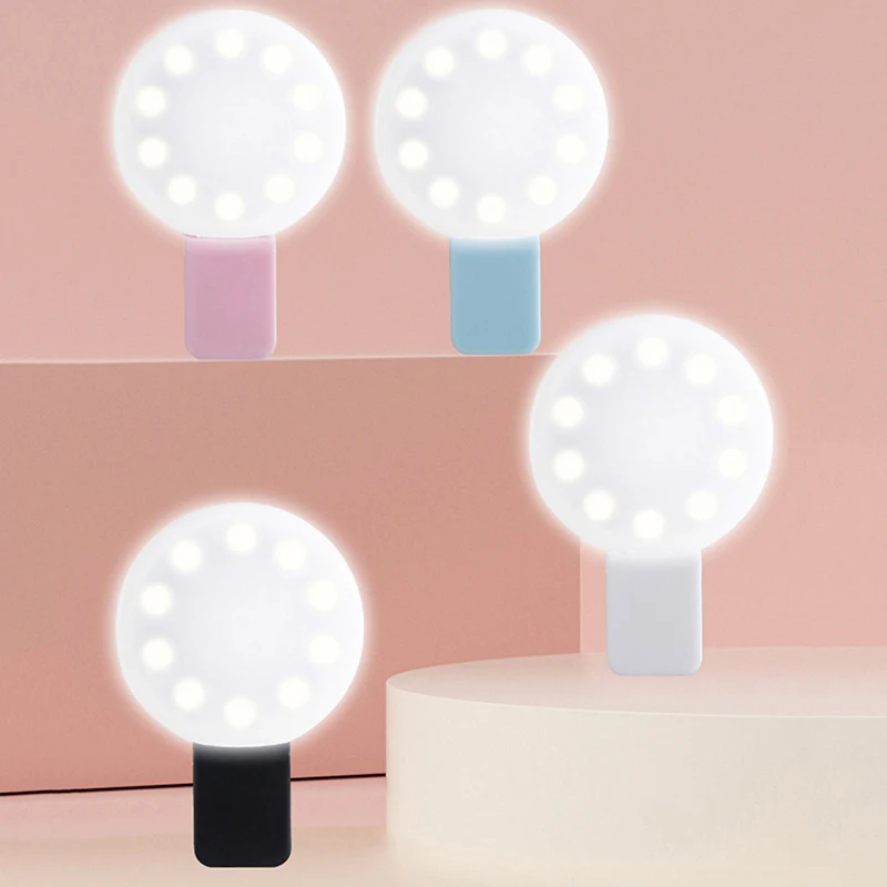 Mobile Phone Fill Flash Lens Ring Light Lamp Portable Clip Three Stop Dimming Mini Durable Practical 10 LED Selfie Ring Beauty