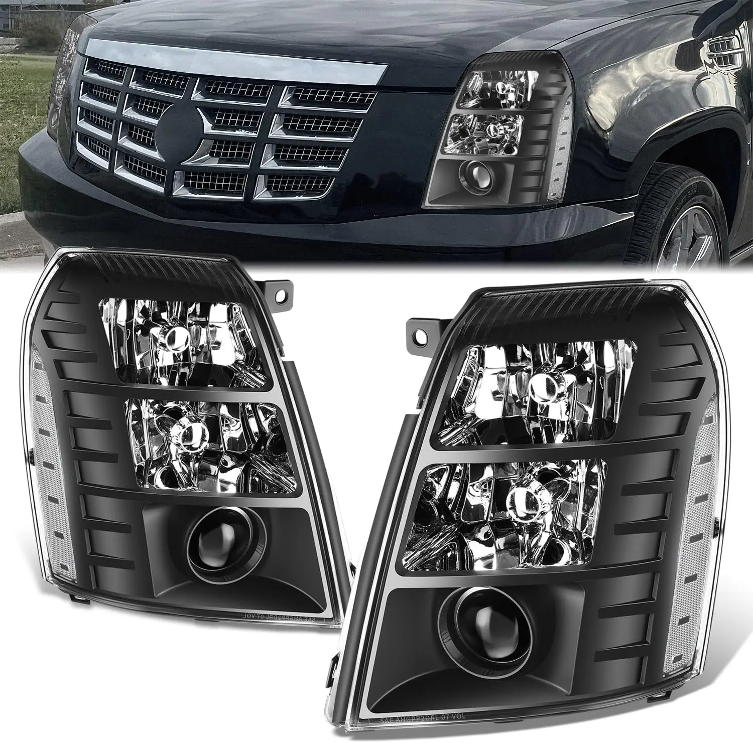 

Фары в сборе, совместимые с Escalade ESV EXT 2007-2014 гг., левые и правые фары в заводском стиле с лучом проектора, черный корпус