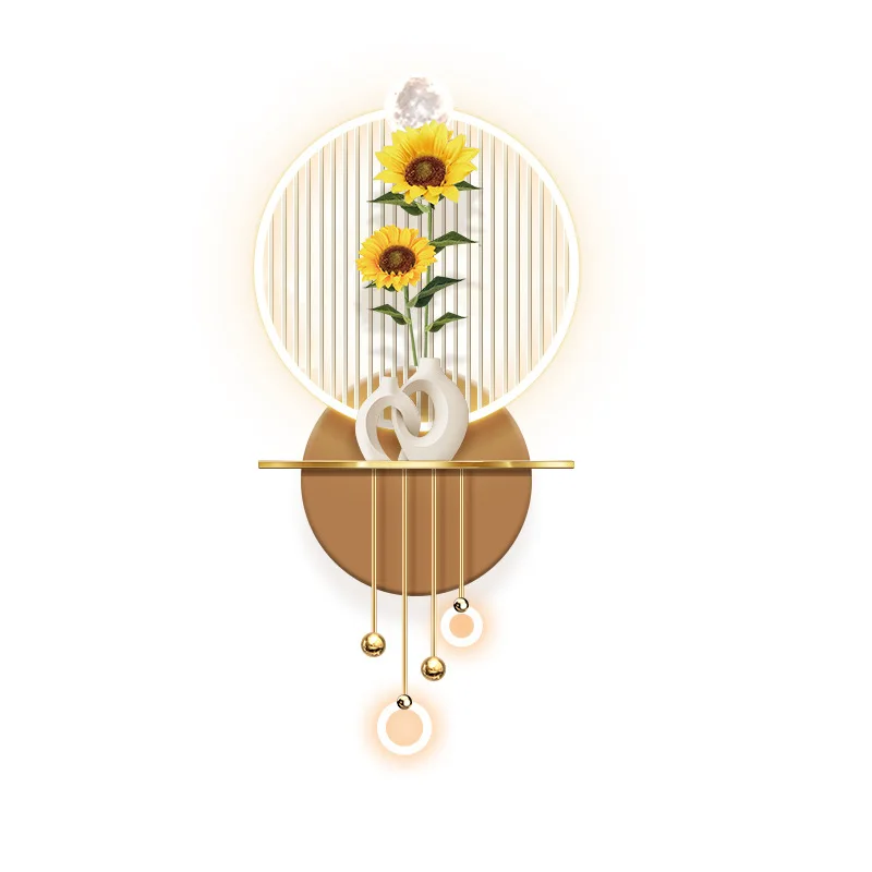 ひまわりのエントランス装飾絵画ウォールランプ、高級感のある廊下の端の照明付き