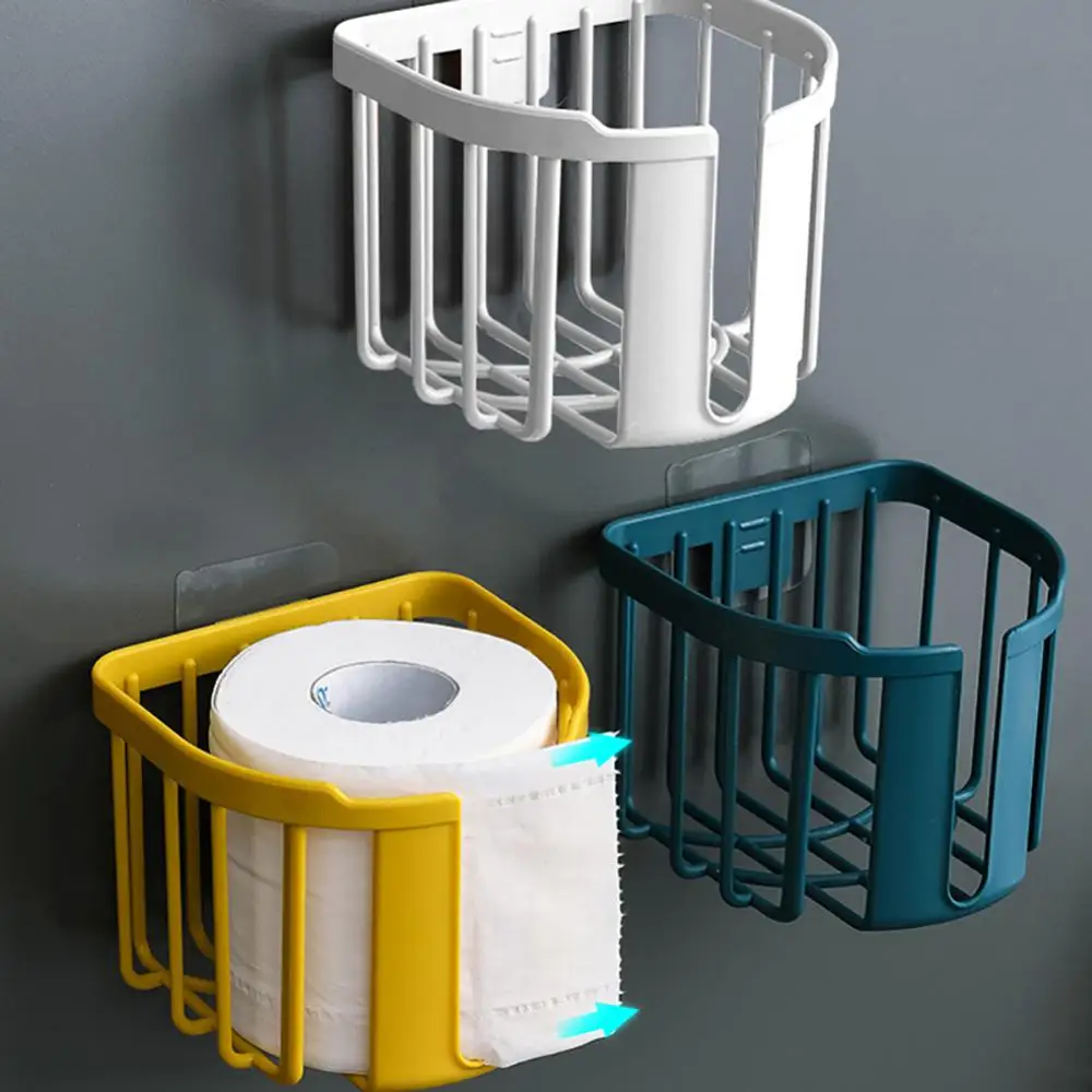 1pcs Roll Holder Convenient White Wall Mounted Toilet Paper Holder Toilet Paper Holder Flexible Storage  No Punching Towel Rack 