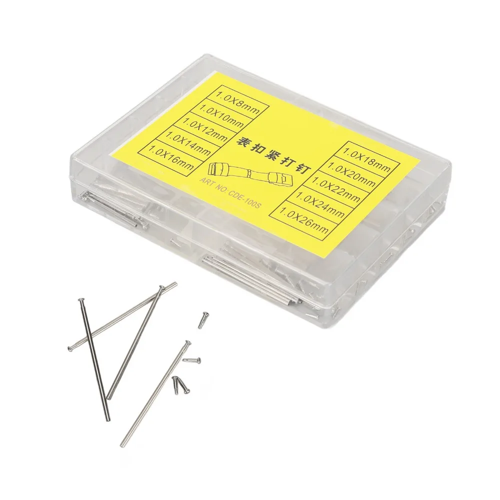 Silver Watch Strap Pin Set Stainless steel Diameter 1mm Watch Buckle Connecting Rivets Watch Replacement Hardware Parts