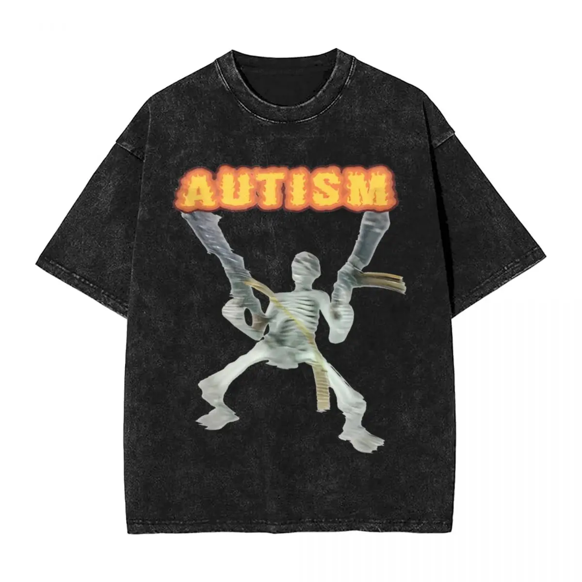 Autism Skeleton Meme Washed T-Shirt Man Neurodivergent Autism Awareness Support Cotton T Shirts Summer O Neck Tees Big Size Tops