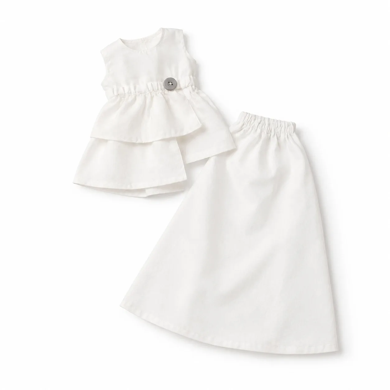 Bjd Clothes 1 6 Summer White Doll Outfit Tiered Peplum Top and Maxi Skirt Set for OB24 Azone 1/6 Slim Body Doll Not Included
