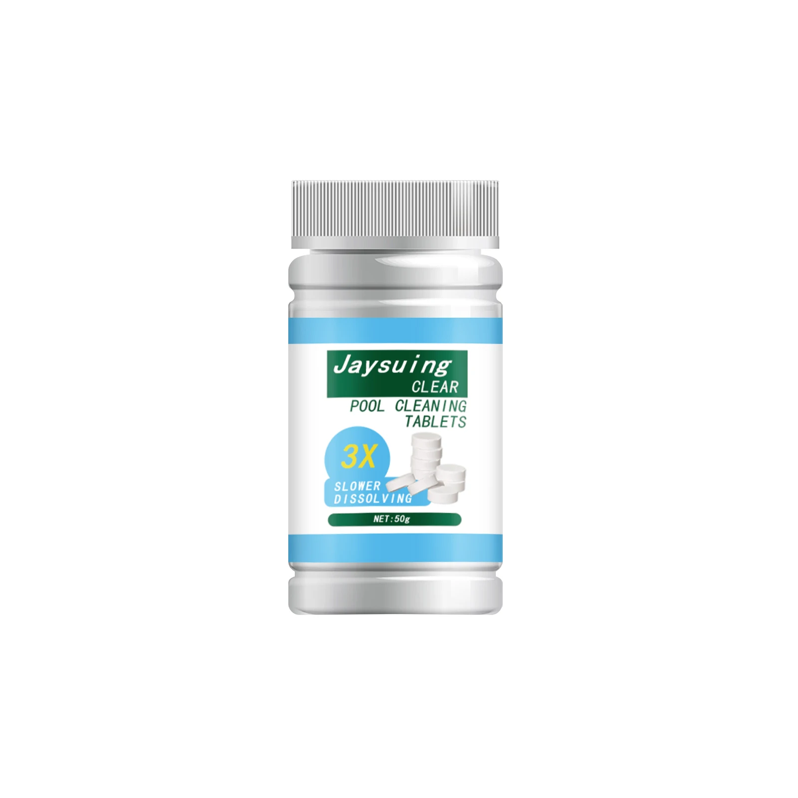 Jaysuing Clear Pool Cleaning Tablets 3X Slow Dissolving Chlorine Pills 50g Disinfect Purify Remove Algae for Spa Swimming Pool H