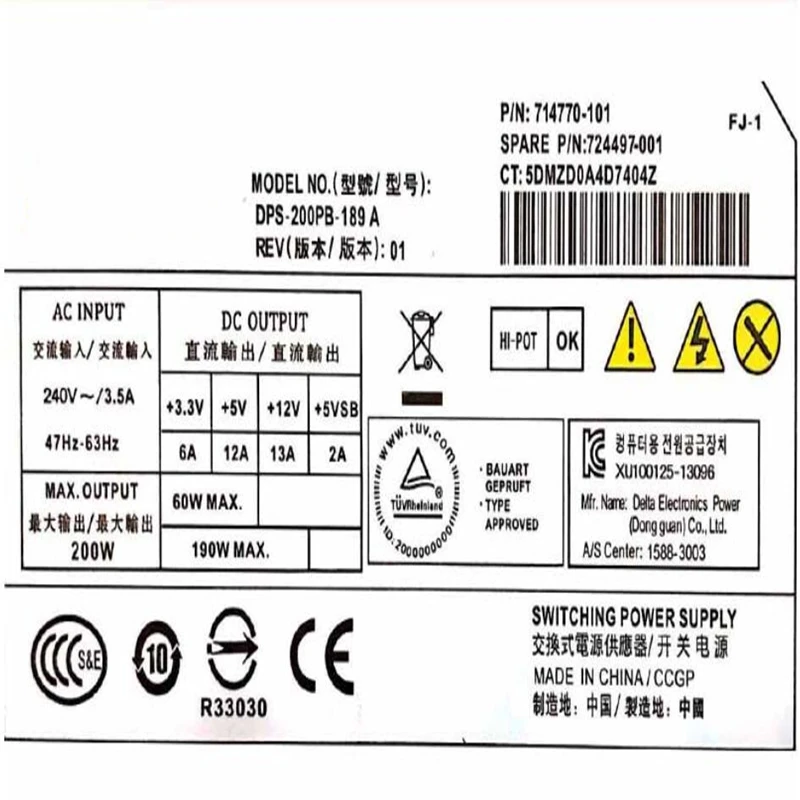 New Original PSU For Delta Small 1U CP1540 CP5140 CP5141 CP6130 200W Power Supply DPS-200PB-189 A GPS-200AB A DPS-200PB-189A