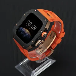 Luxury Carbon Fiber Case for Apple Watch S10 42mm 46mm Bezel Rubber Strap Modification Kit Iwatch Series 10 46mm 42mm