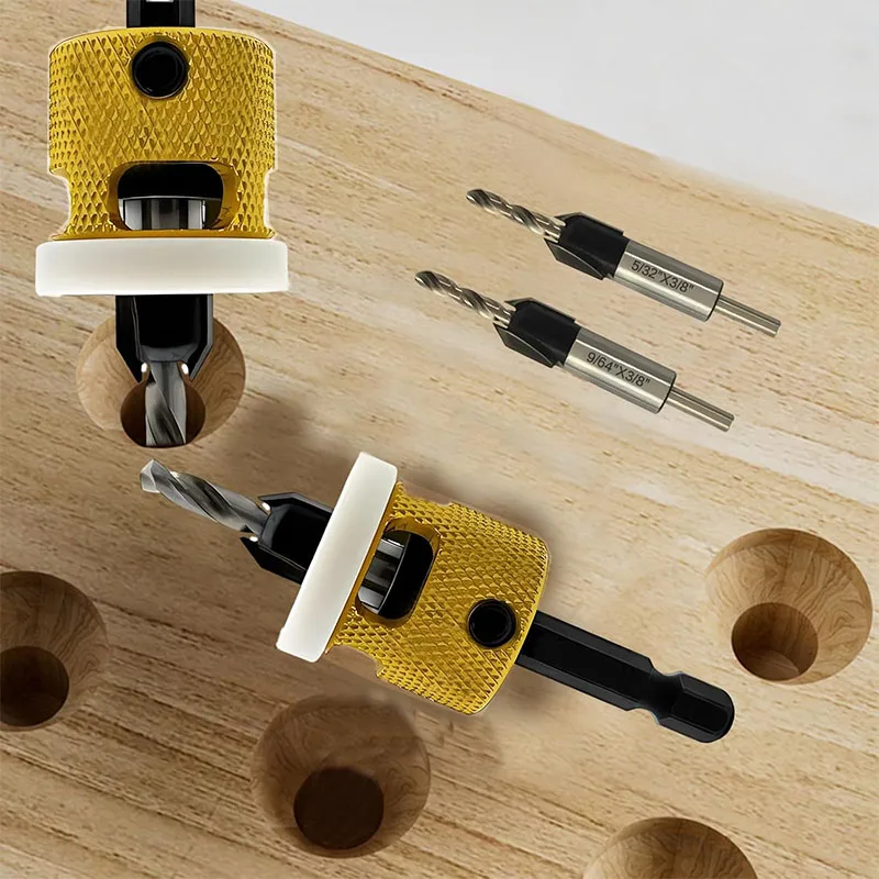 3Pcs Countersink Drill Bit Set, HSS M2 Tapered Bits #10#12#14, 3/8" Dia X (1/8'', 9/64'', 5/32'') Drill, Carbide Tipped 82°