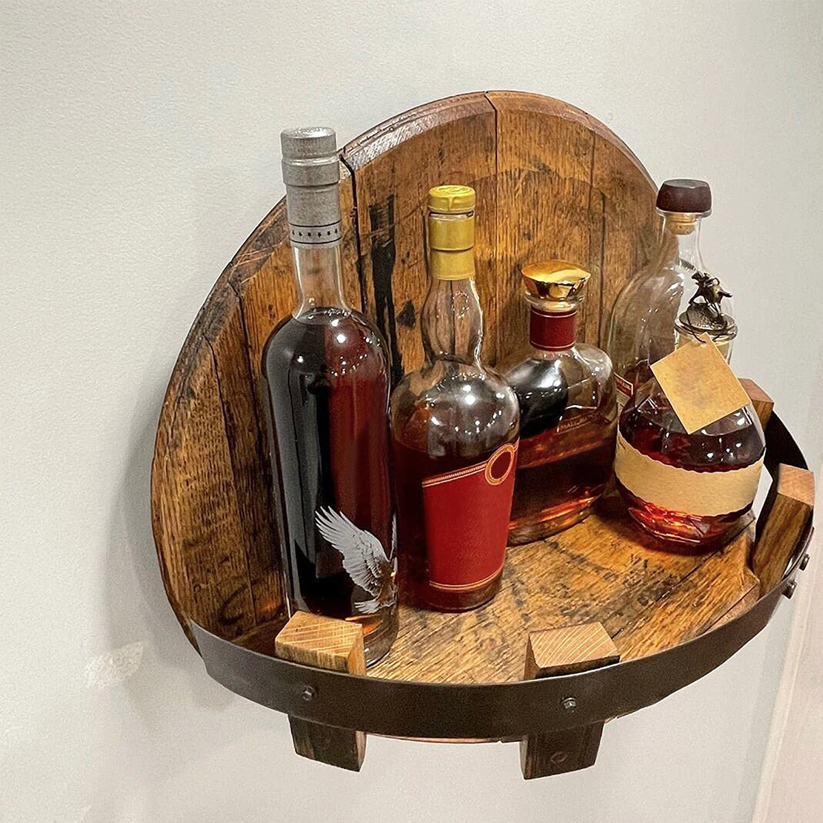 Soporte de madera para botellas de vino, estante para botellas de whisky, Estilo Vintage Bourbon, flotante, montado en la pared