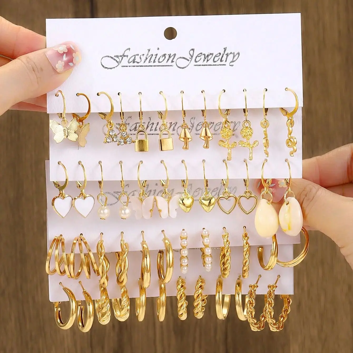 24pairs/set Fashionable Faux Pearl Decor Twist Design Hoop Earrings For Women For Daily Life   Heart & Butterfly Drop Earrings