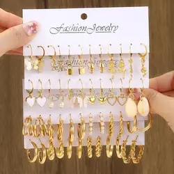 24pairs/set Fashionable Faux Pearl Decor Twist Design Hoop Earrings For Women For Daily Life   Heart & Butterfly Drop Earrings
