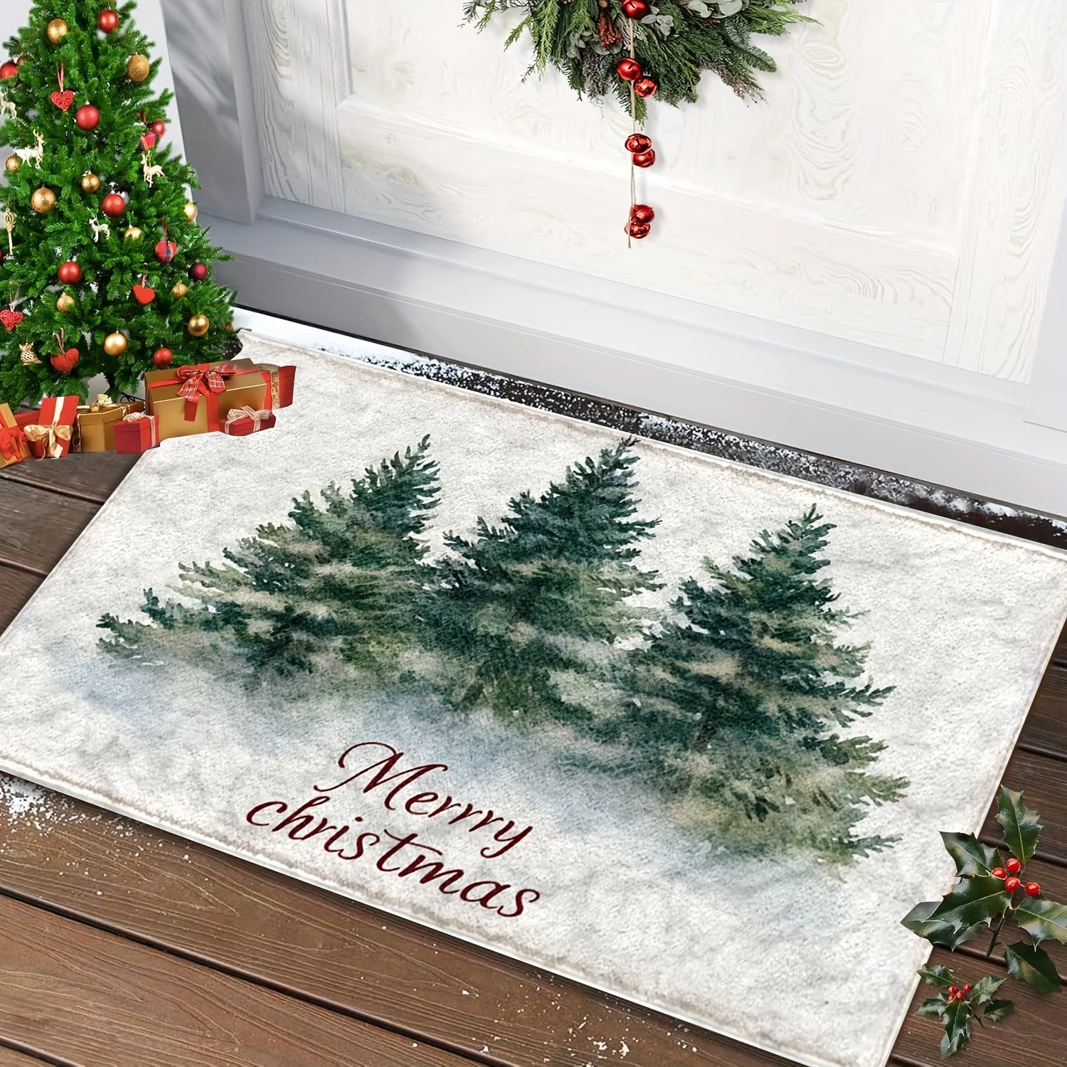 Christmas Home Warm Holiday Decorations and Accessories Doormat Bathroom Non-silp Pad Suitable for Living Room Entrance Hallway