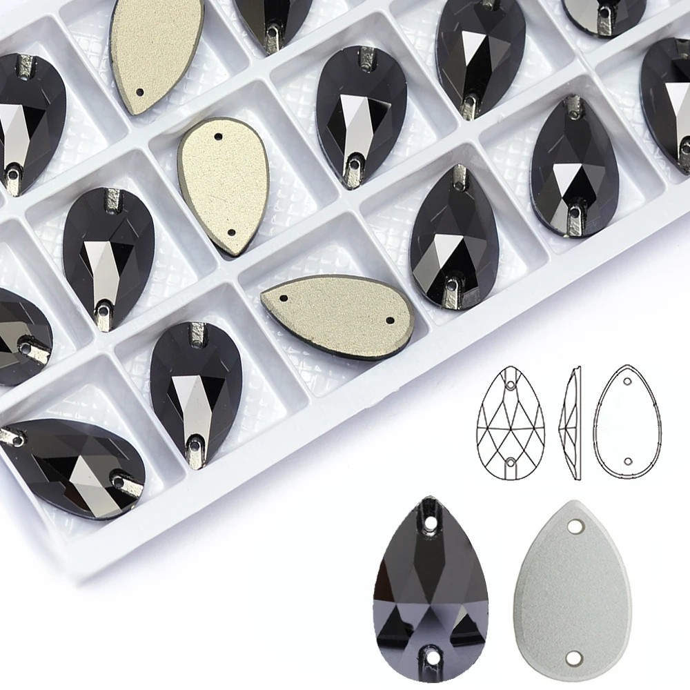 Jet Hematite Sew on Rhinestone Sew in Beads Flatback Stones Drop for the Clothes Dress Garment Craft Needlework