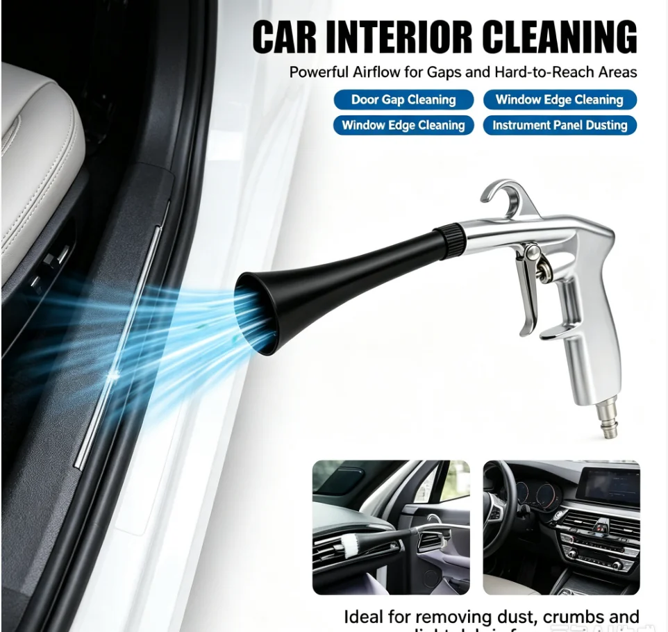 Air Blow Car Wash Gun High Pressure Tornado Dust Blowing Gun + Efficient Dry Cleaning Tool for Car Interior Detailing