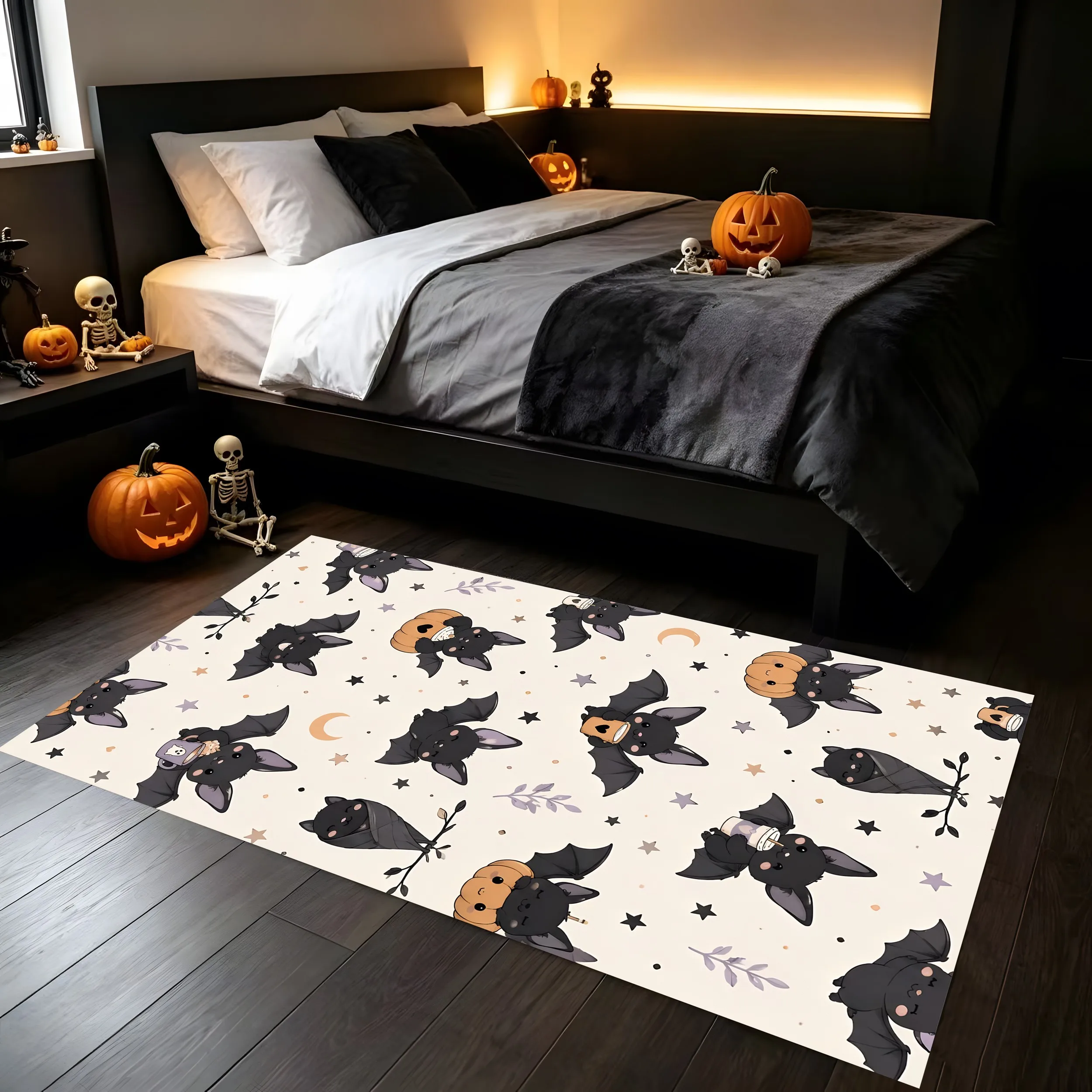 2D Carpet Features Adorable Bat Pumpkin Star Moon Prints Creating Cute Soothing Charming Halloween Atmosphere