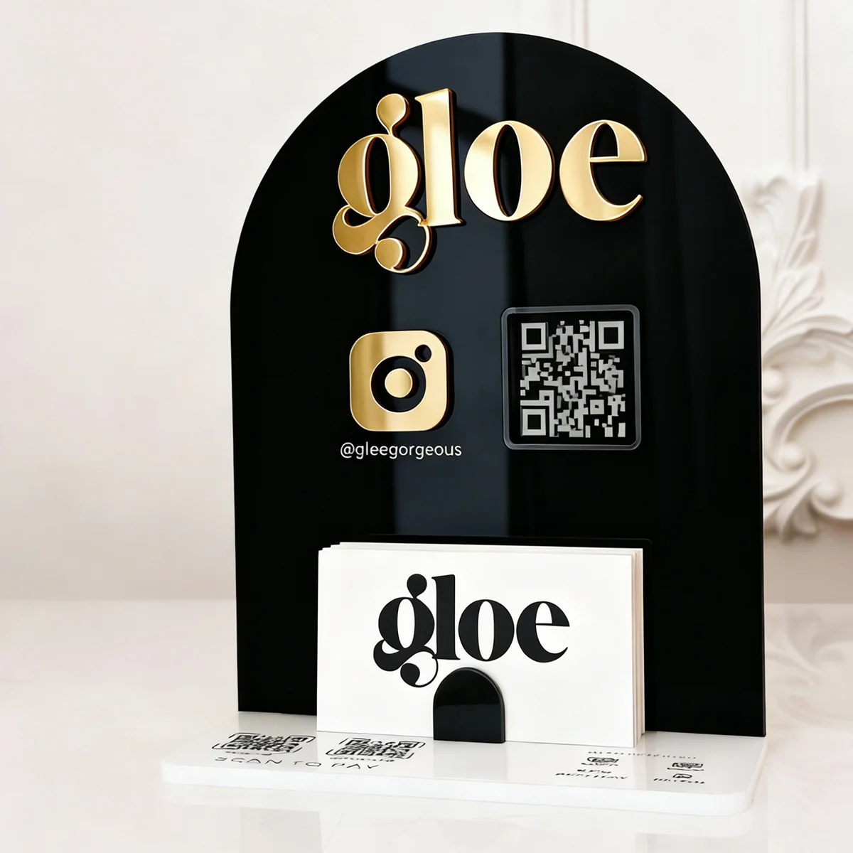 

Custom Multi QR Codes Plaque Company Business Cards Holder Reception Desk Decor Social Acrylic Stand for Business Trade Shows