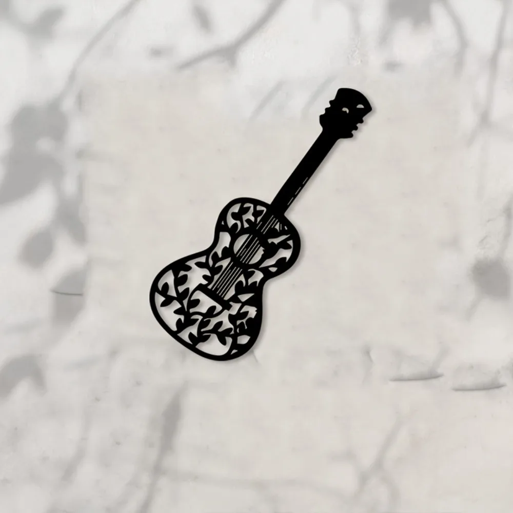 Iron Guitar Wall Art, Black Metal Acoustic Sculpture Decor for Music Room Studio, Rustic Lounge Hanging Mural, Musician Gift