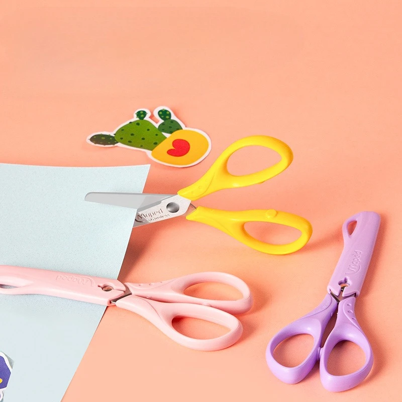 Kids Safety Scissors with Protective Cover Stainless Steel Rounded Tip for Kindergarten Children School Art Craft Supplies