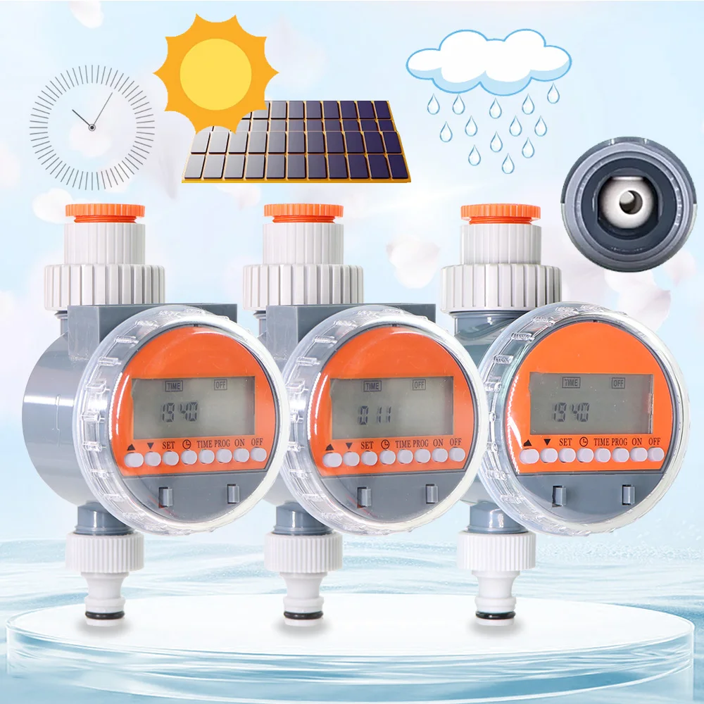 1set Garden LCD Ball Valve Rain Sensor/Solar Timer Automatic Programming Watering Controller Greenhouse Drip Irrigation System