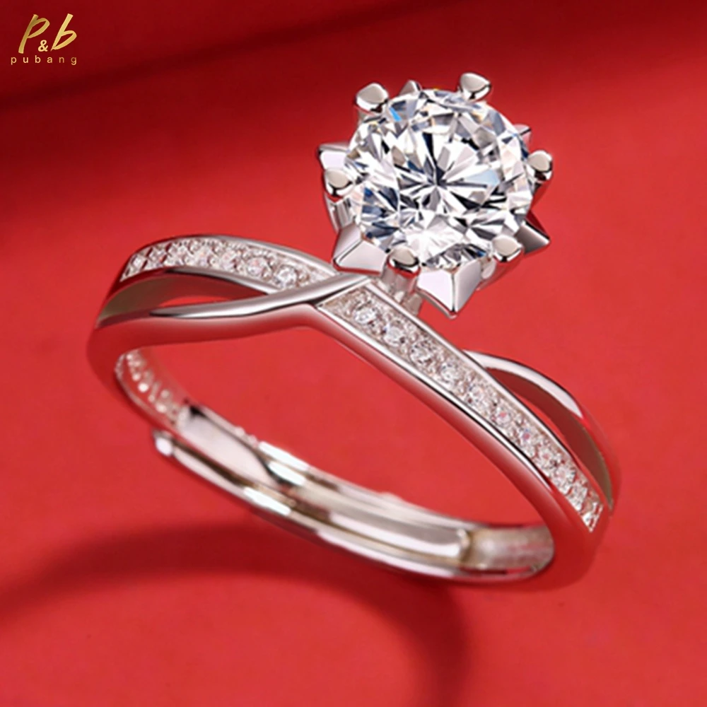 

PuBang Fine Jewelry Elegant 925 Sterling Silver Round Cut 1 CT GRA Real Moissanite Diamond Wedding Engagement Adjustable Rings