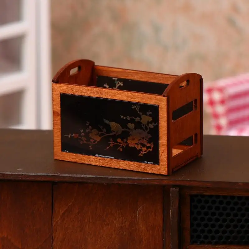 1PC casa delle bambole in miniatura scaffale in legno cestino portaoggetti modello 1:12 casa delle bambole decorazioni per la casa mobili accessori giocattolo