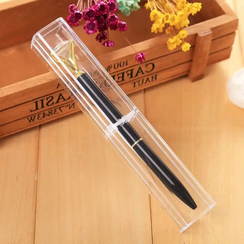 1pc Transparent Plastic Rectangular Pen Box Woman Makeup Pencil Tool Crystal Rhinestone Box Gift Package