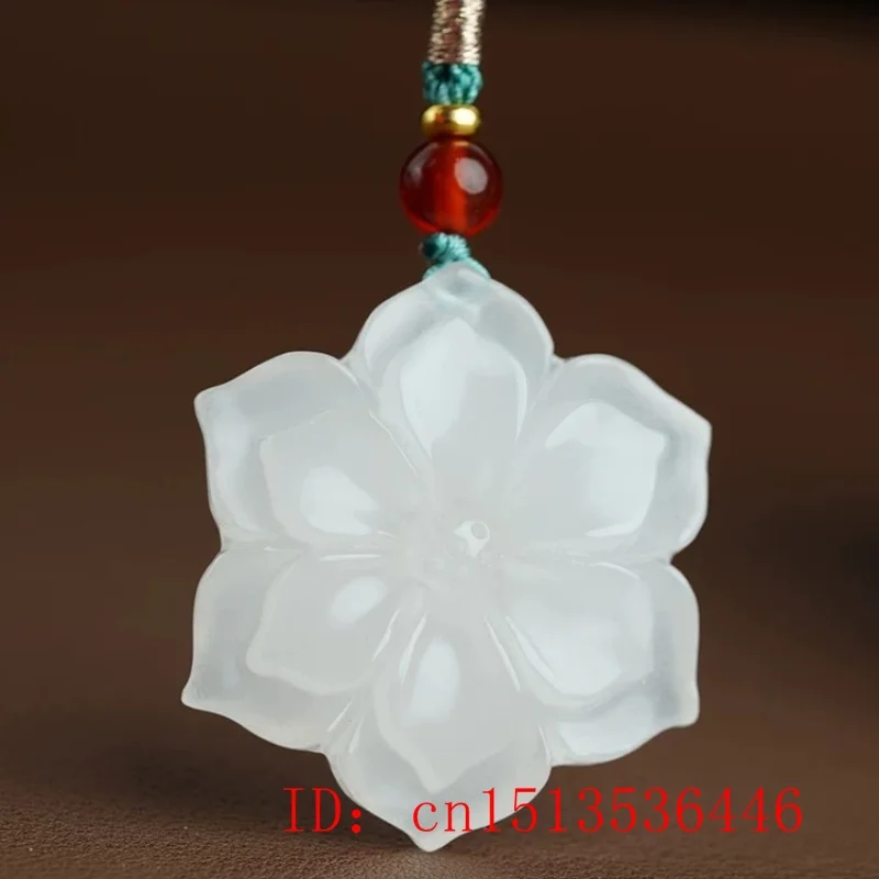 Natural Chinese White Jade Rich Flower Pendant Hand-carved Ladies Flower Necklace Fashion Luxury Jewelry Girlfriend Mom Gift