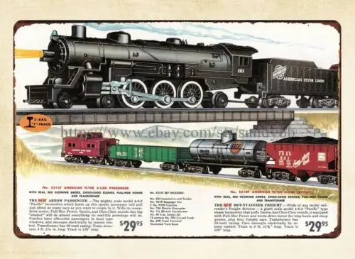 carteles de pared American Flyer Trains 1955 A.C. Gilbert Catálogo cartel de chapa de metal