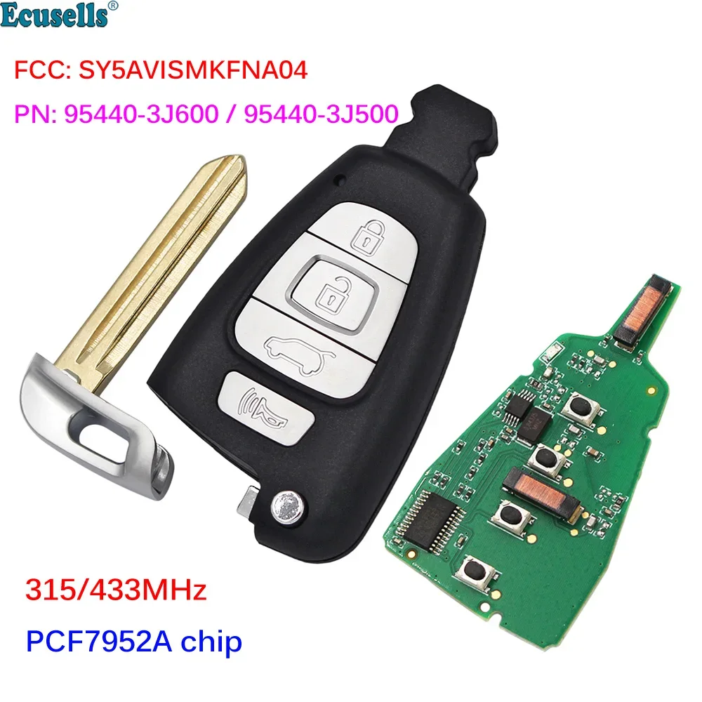 4-przyciskowy klucz zdalny 315/433MHz PCF7952A Chip do Hyundai Veracruz 2007-2012 PN: 95440-3J600 / 95440-3J500 FCC: SY5AVISMKFNA04