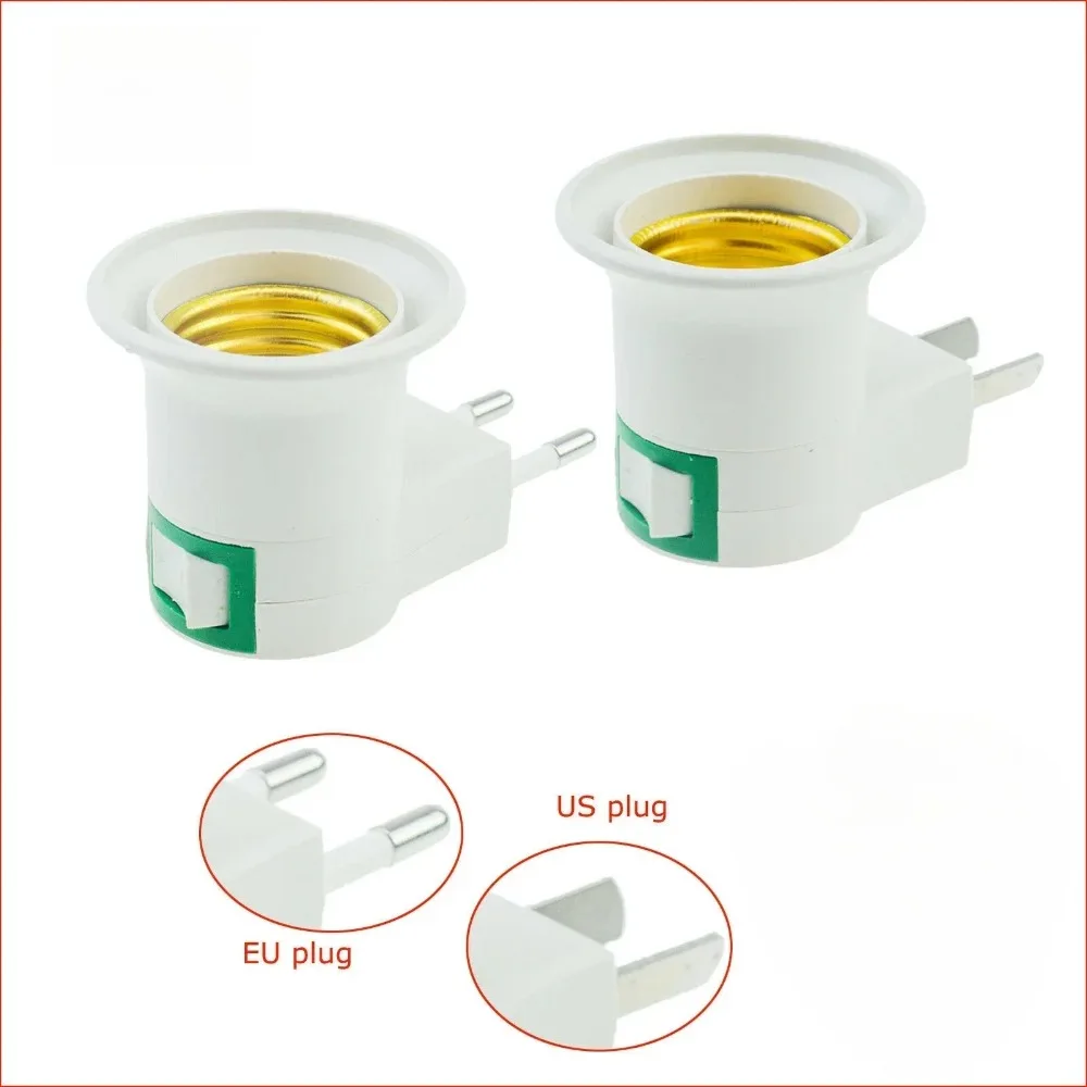2pcs E27 LED Light Socket US/EU Plug & Play Screw Socket White Lamp Holder Base ON/OFF Switch Plug Light Bulb Adapter Household