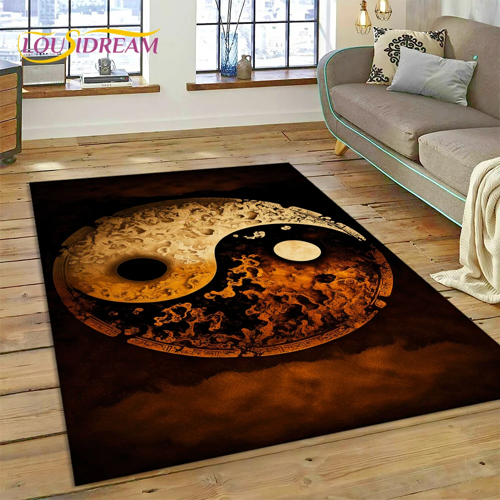 HD Nature Yin Yang 3D Chinese Tai Chi Bagua Rug Carpet for Living Room Bedroom Decor,Non-slip Decoration for Sofa Doormat Gift