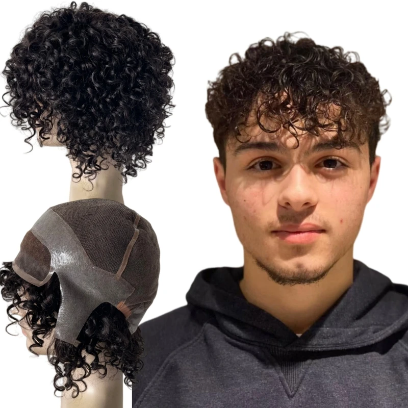 Brazilian Virgin Human Hair Replacement #1B Black Color Hollywood Wigs for Men