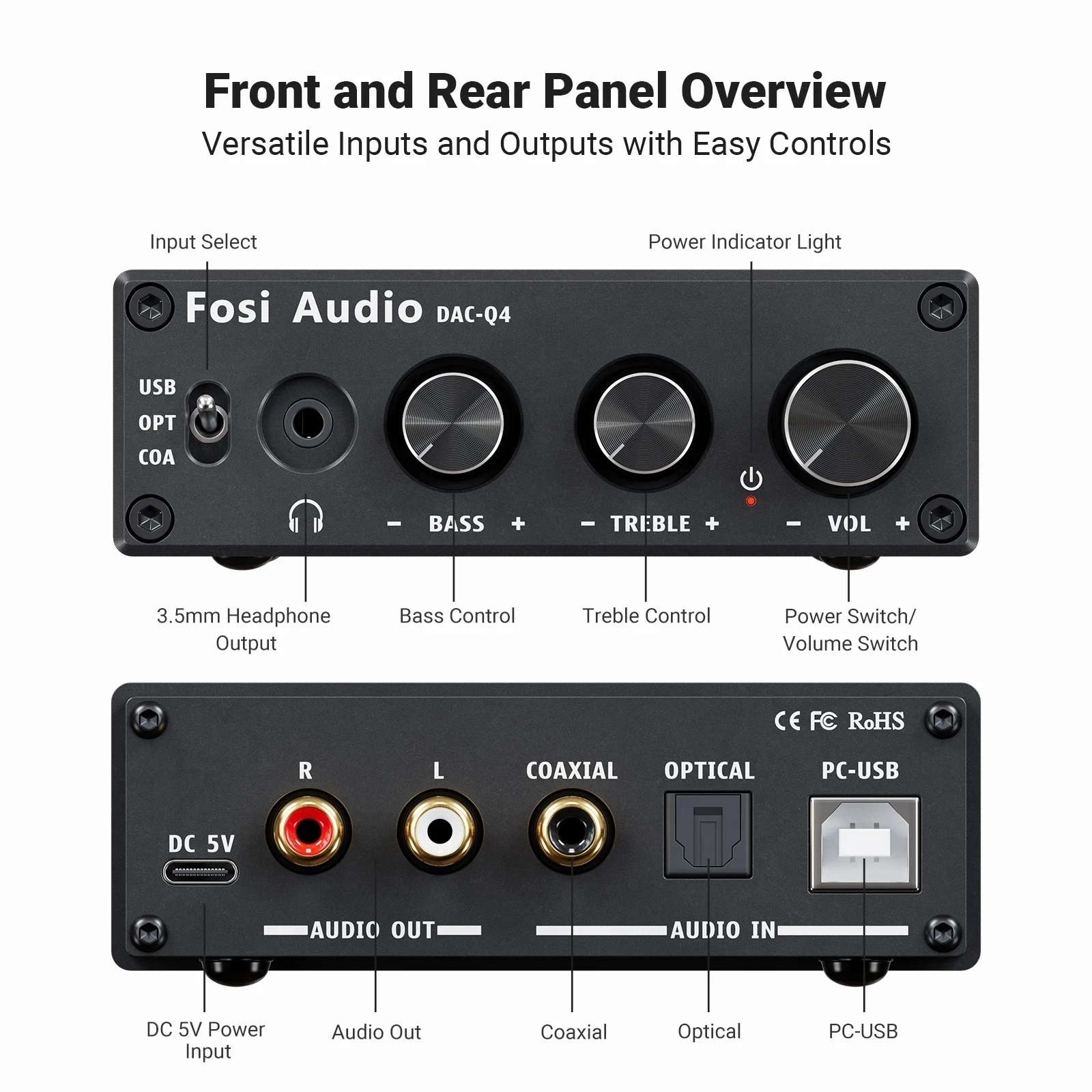 Fosi audio q4 mini stereo usb gaming dac & kopfhörer verstärker audio konverter adapter für home/desktop powered/aktive lautsprecher