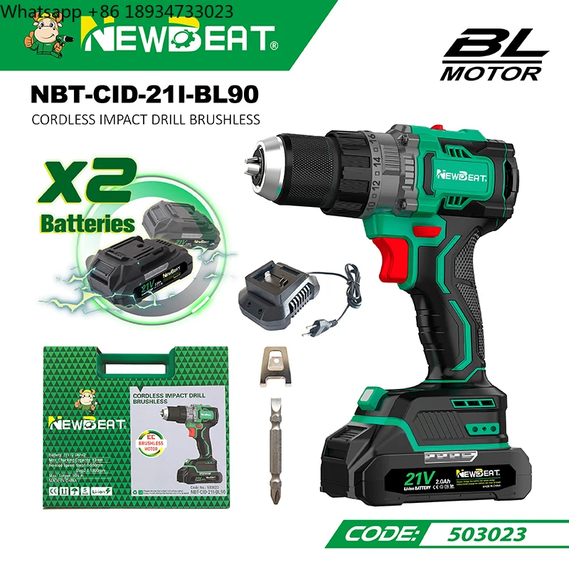 NewBeat 90N Brushless Battery Handle Power Drills Electric Screwdriver Cordless 13mm 1/2 Impact Drill