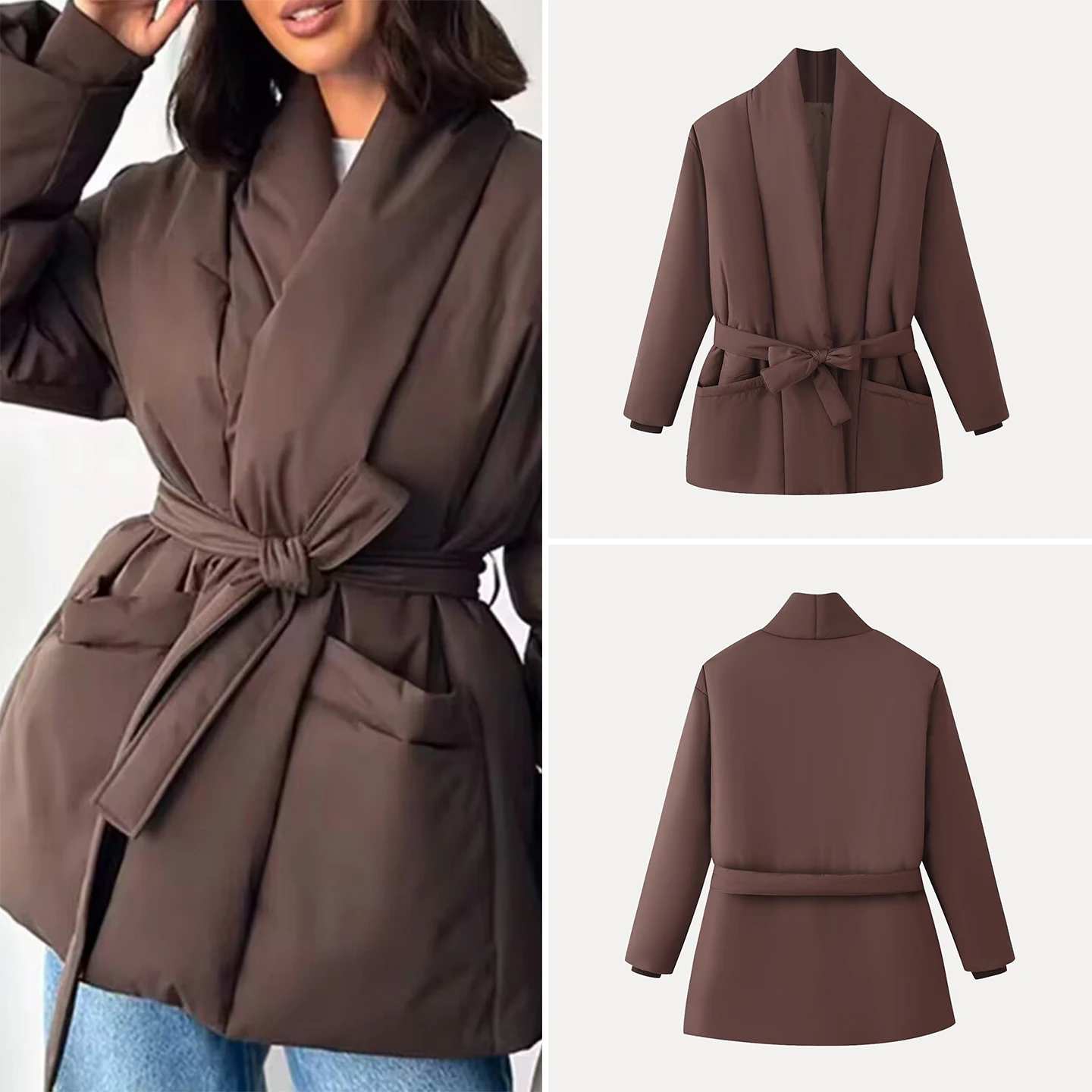 Manteau ample pour femme, couleur Pure, ceinturé, polyvalent, personnel, Simple, vêtements d'extérieur pour dames, Long, hiver 2025