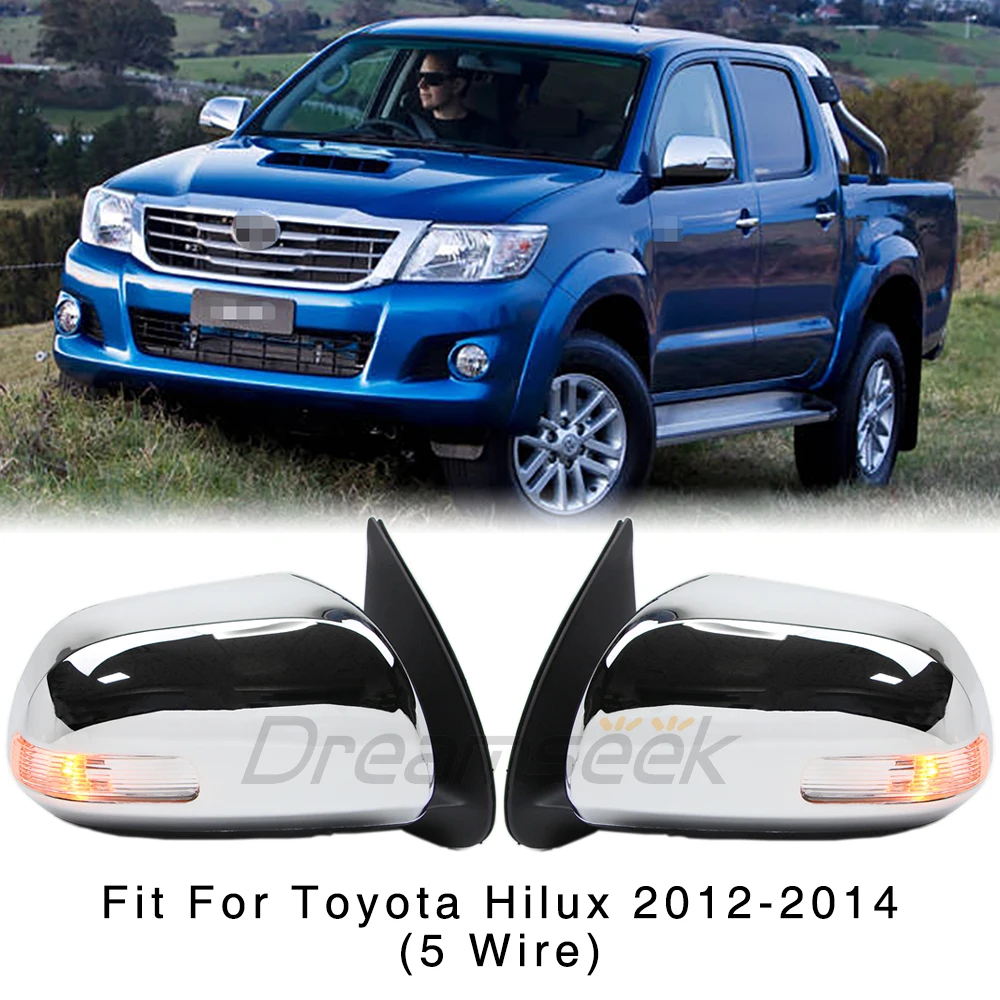 

Pair Rear View Side Door Wing Mirror Fit For Toyota Hilux Vigo 2012 2013 2014 With Turn Lamp Signal 5 Wire Exterior Chrome Trim